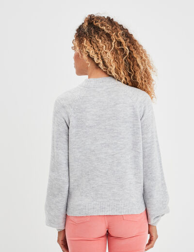 Pull avec perles et manches ballons gris clair femme