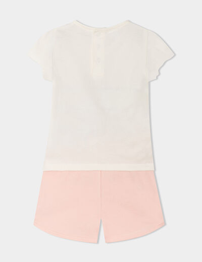 Ensemble t-shirt et short coton Stitch ivoire bébé fille