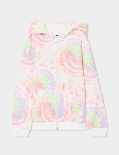 Sweat zippé à capuche beige fille