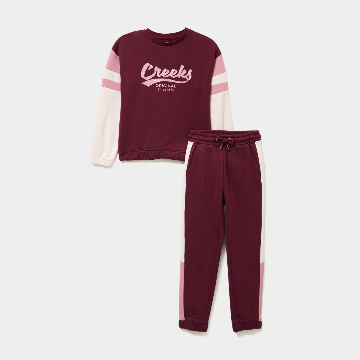 Ensemble jogging sweat et pantalon coton bordeaux fille