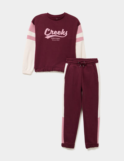 Ensemble jogging sweat et pantalon coton bordeaux fille