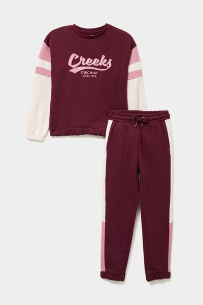 Ensemble jogging sweat et pantalon coton bordeaux fille