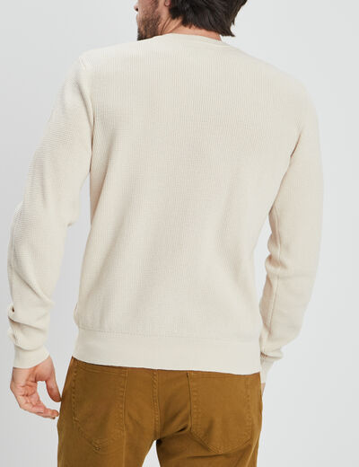 Pull en maille textur&eacute;e col rond creme homme