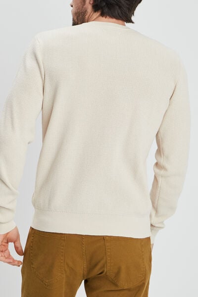 Pull en maille textur&eacute;e col rond creme homme