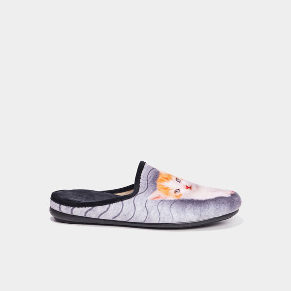 Chaussons mules à motif gris femme