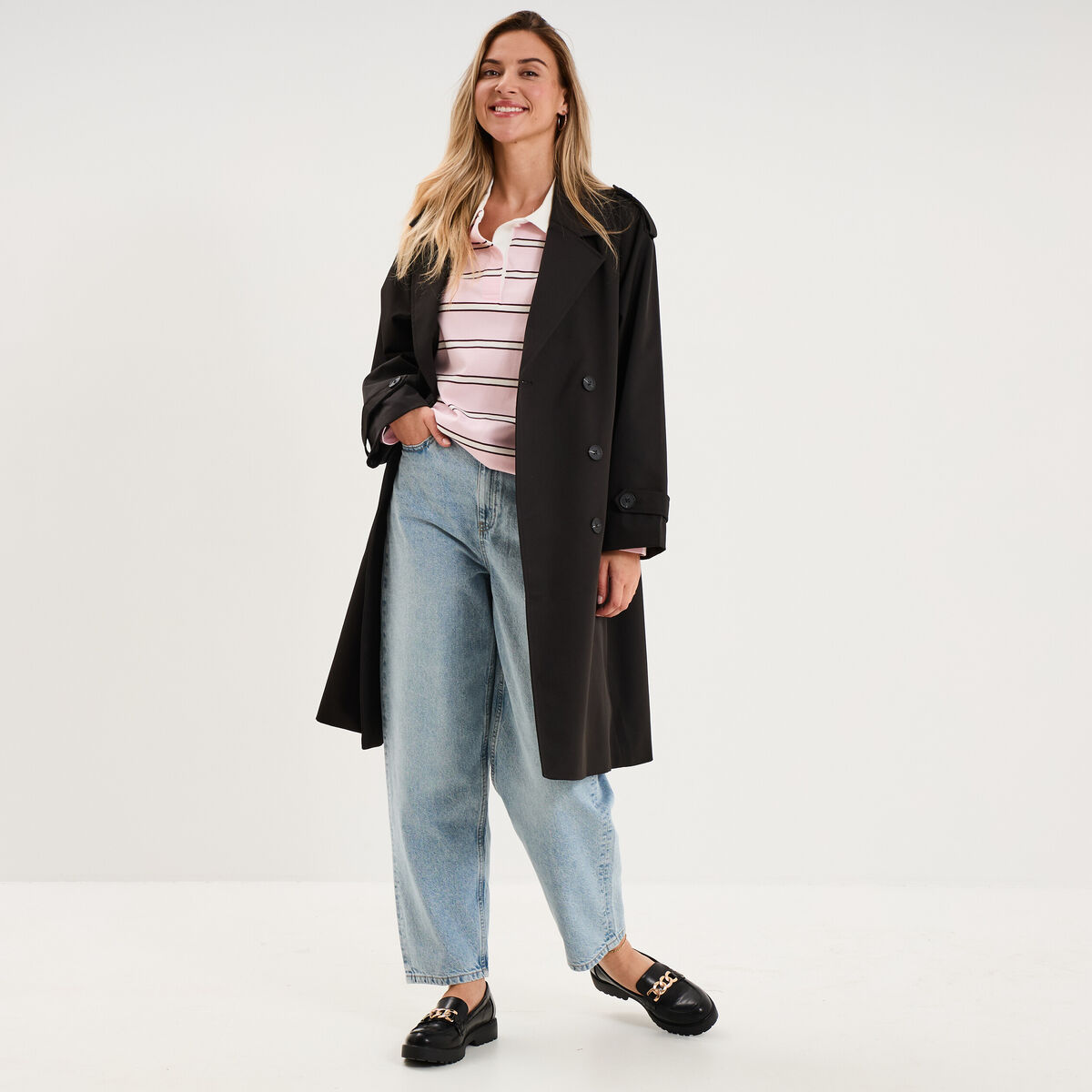Polo manches longues coton rose pastel femme