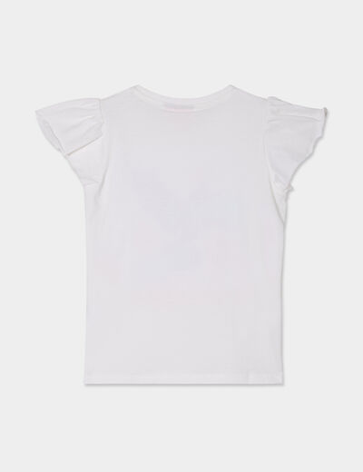 T-shirt sequins manches courtes coton ivoire fille