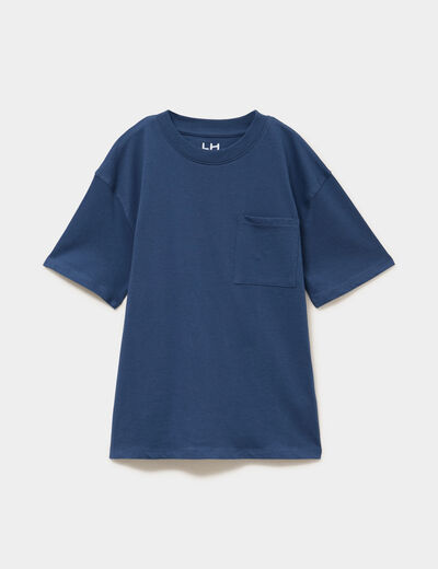 T-shirt oversize 1 poche manches courtes bleu fonc&eacute; gar&ccedil;on