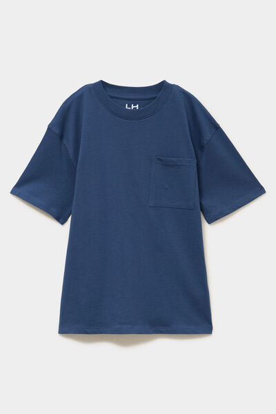 T-shirt oversize 1 poche manches courtes bleu fonc&eacute; gar&ccedil;on
