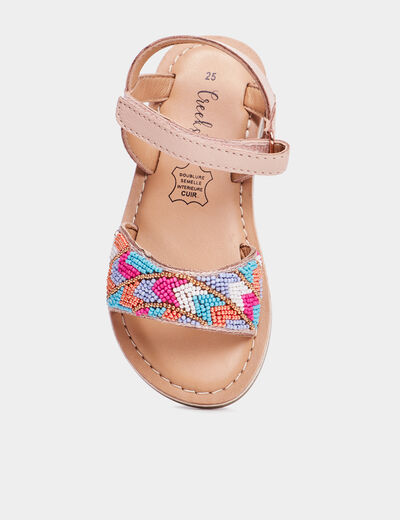Sandales plates avec perles en cuir multicolore fille