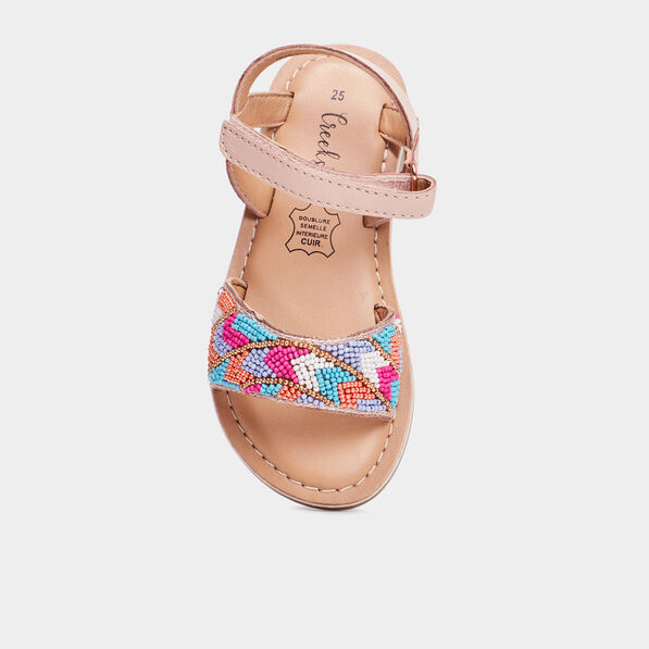 Sandales plates avec perles en cuir multicolore fille