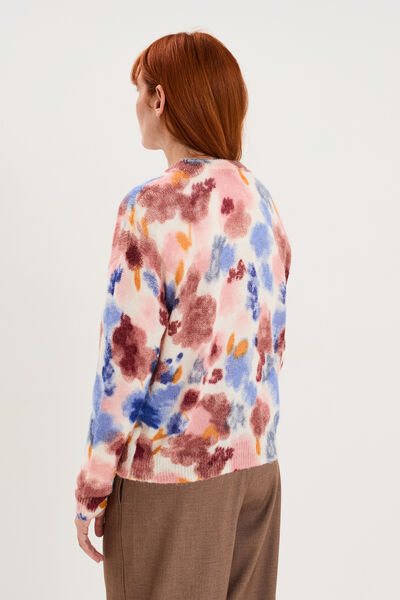Pull col rond manches longues relax rose framboise femme