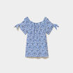 T-shirt gaufr&eacute; avec manches &agrave; noeuds ecru femme grande taille
