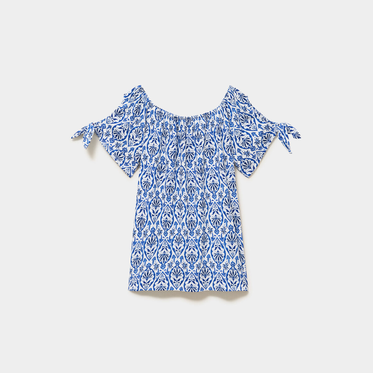 T-shirt gaufr&eacute; avec manches &agrave; noeuds ecru femme grande taille