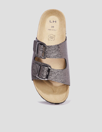 Mules avec doubles boucles gris fonc&eacute; femme