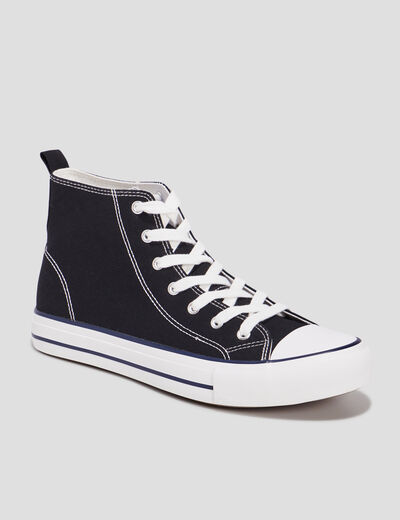 Baskets à lacets montantes en toile noir homme