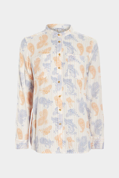 Chemise manches longues col mao ecru femme