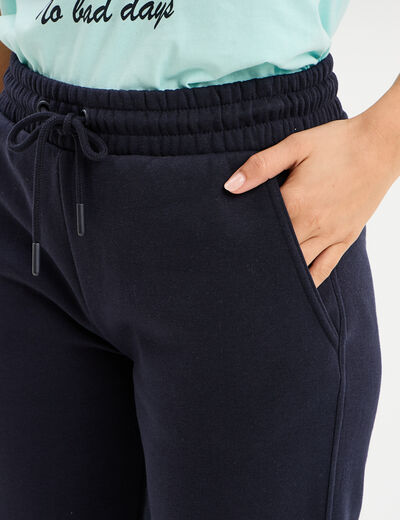 Pantalon jogging droit molleton bleu foncé femme