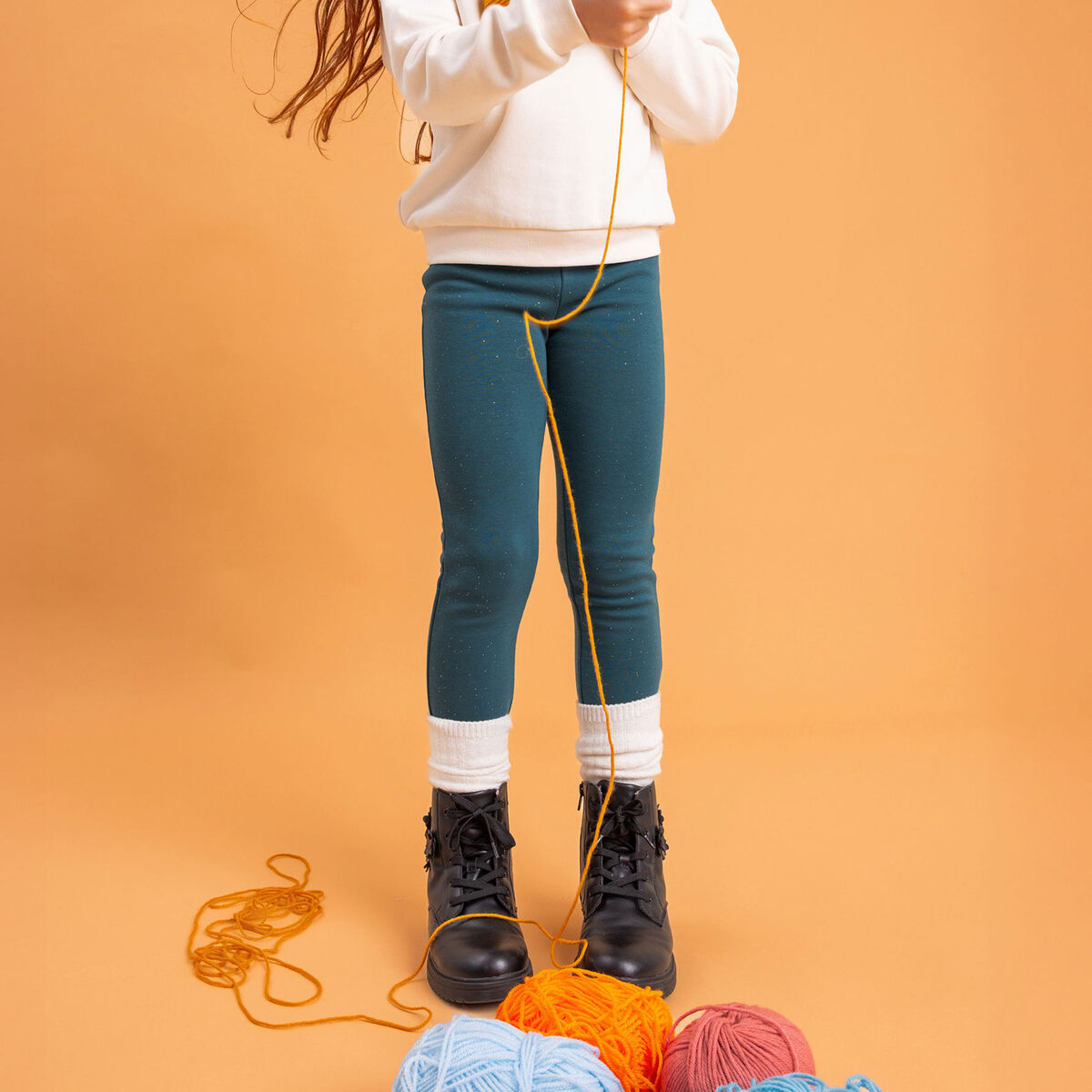 Legging doubl&eacute; chaud vert canard fille