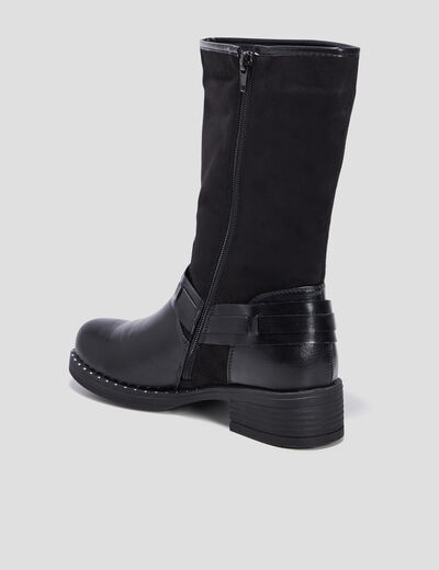 Bottes bi-matière avec boucles noir femme