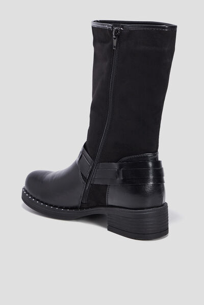 Bottes bi-matière avec boucles noir femme