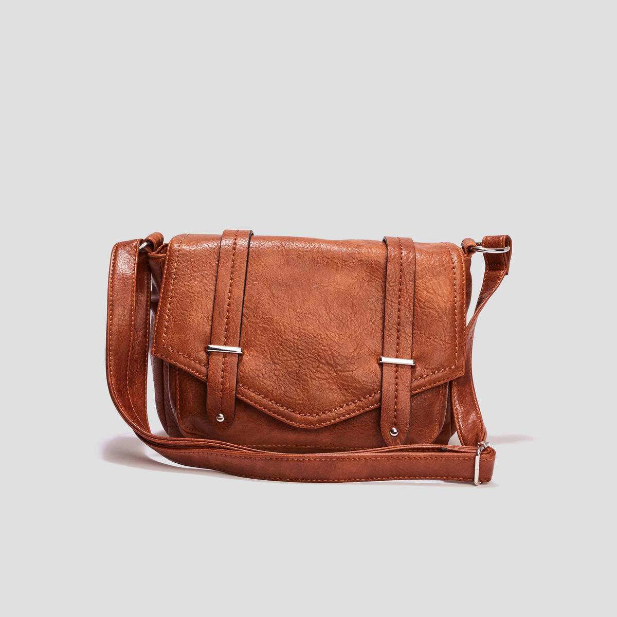 Sac cartable avec bandouli&egrave;re marron cognac femme