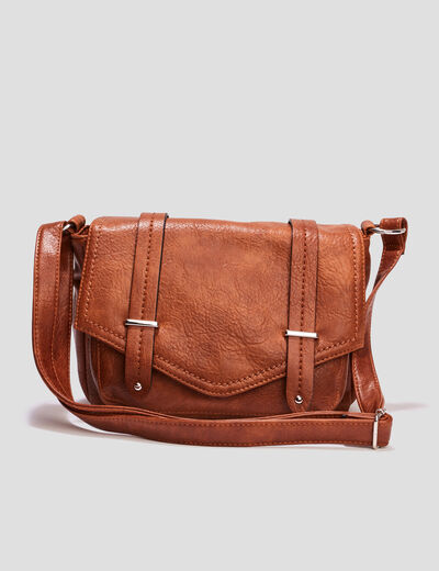 Sac cartable avec bandoulière marron cognac femme