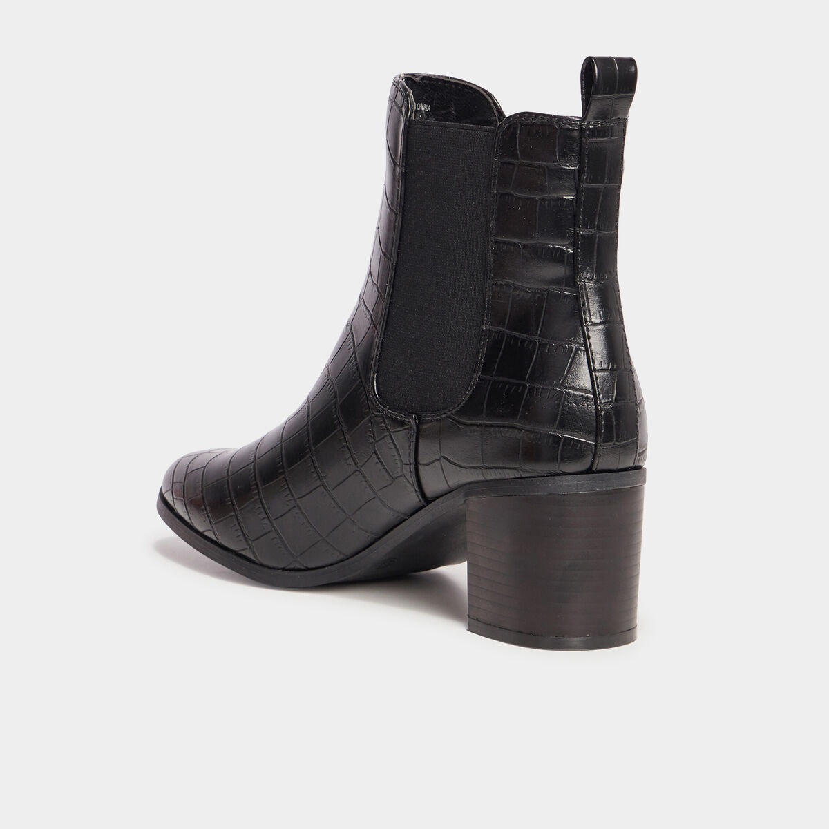 Bottines à talons aspect croco noir femme