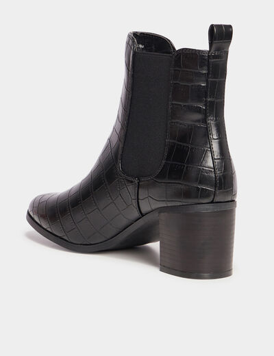 Bottines à talons aspect croco noir femme