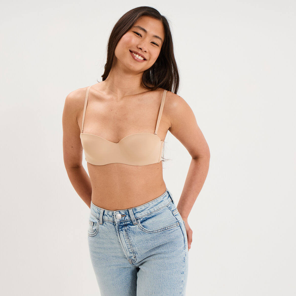 Soutien-gorge bandeau microfibre beige femme