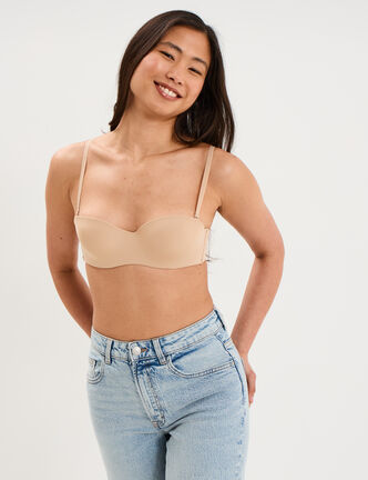 Soutien-gorge bandeau microfibre beige femme