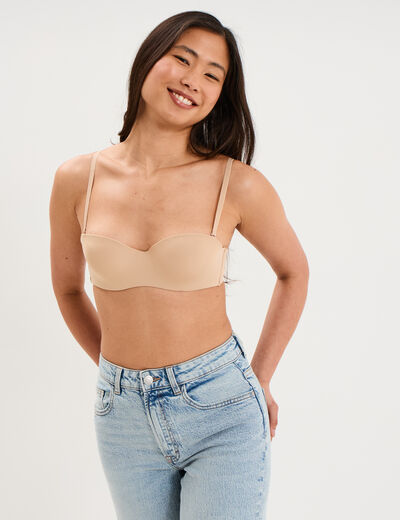 Soutien-gorge bandeau microfibre beige femme