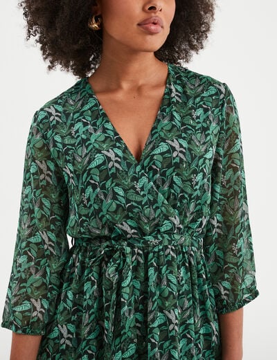 Robe midi col cache-coeur fluide vert femme