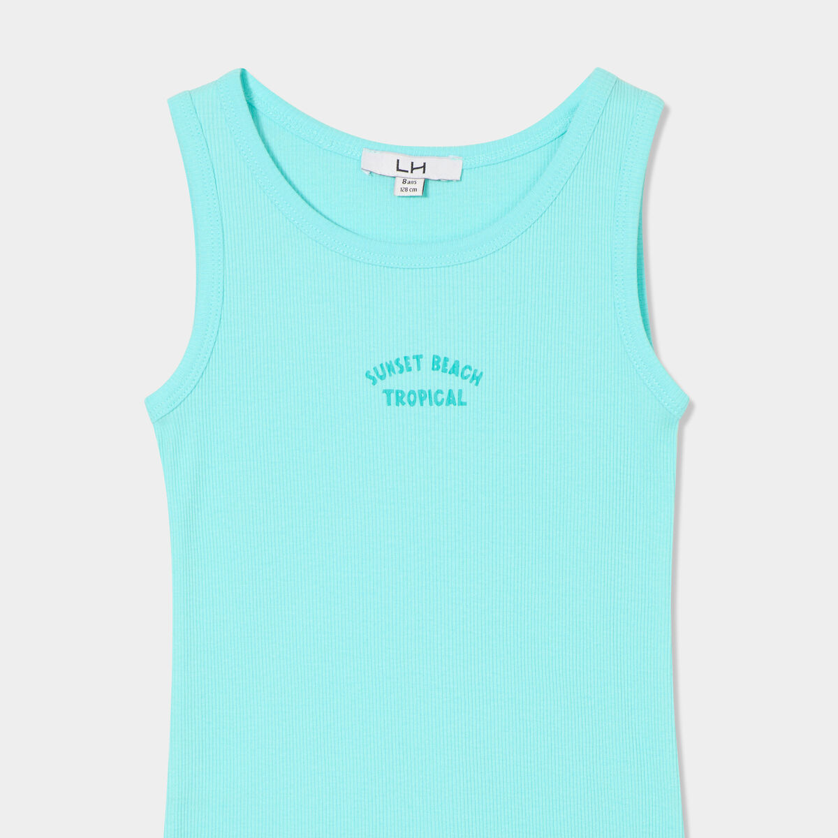 Robe maille côtelée sans manches coton bleu turquoise fille