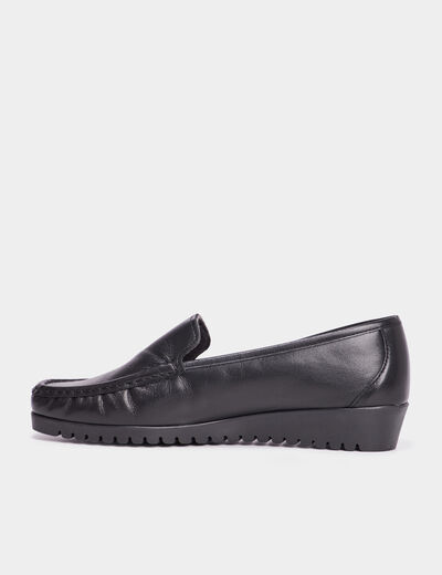 Mocassins en cuir compensés pied large noir femme