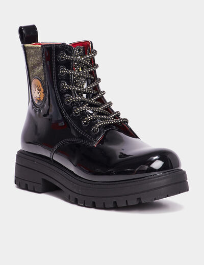 Bottines crantées vernies noir fille