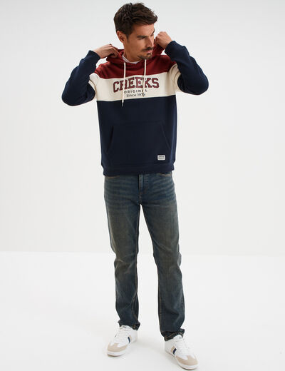 Sweat hoodie manches longues à capuche rouge foncé homme