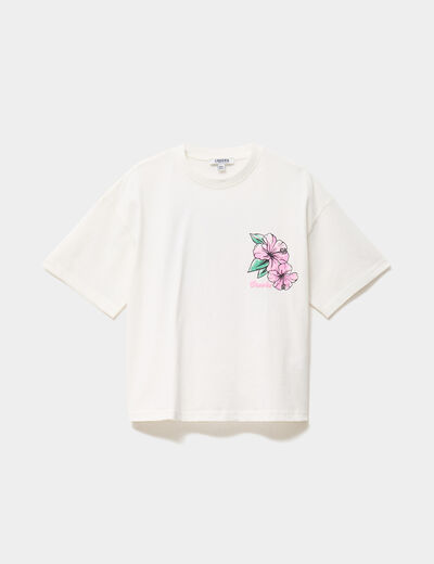 T-shirt oversize manches courtes coton ivoire fille