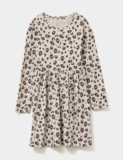 Robe évasée manches longues coton sable fille