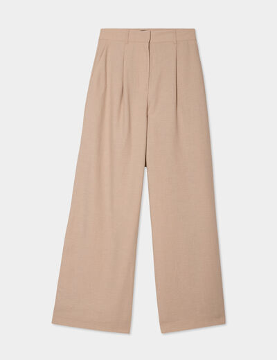Pantalon large avec pinces beige femme