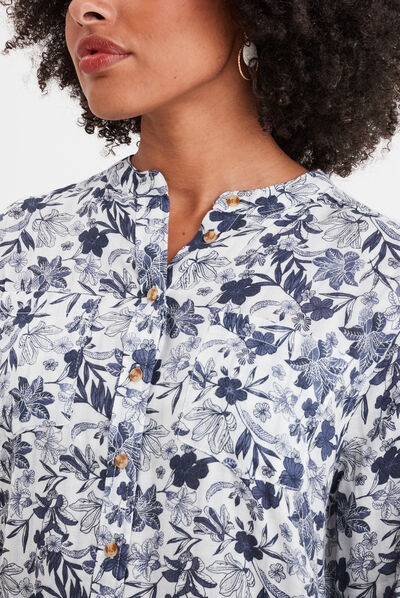 Chemise manches longues col mao ecru femme