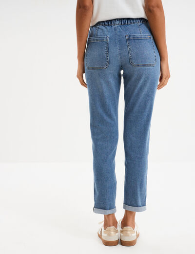 Jeans droit taille élastiquée denim stone femme
