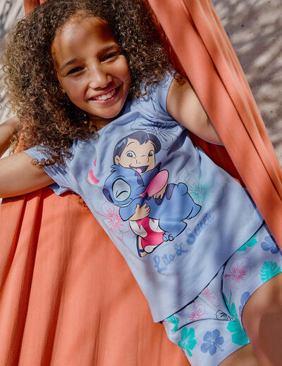 Ensemble pyjama short coton Stitch bleu clair fille