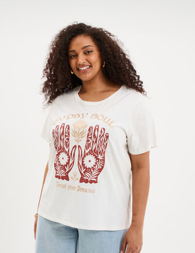 T-shirt manches courtes col rond coton blanc femme grande taille