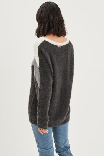 Pull manches longues gris clair femme