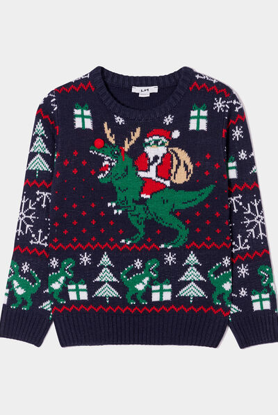 Pull de Noël avec pompon bleu marine garçon