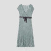Robe longue évasée plissée et ceinturée vert femme
