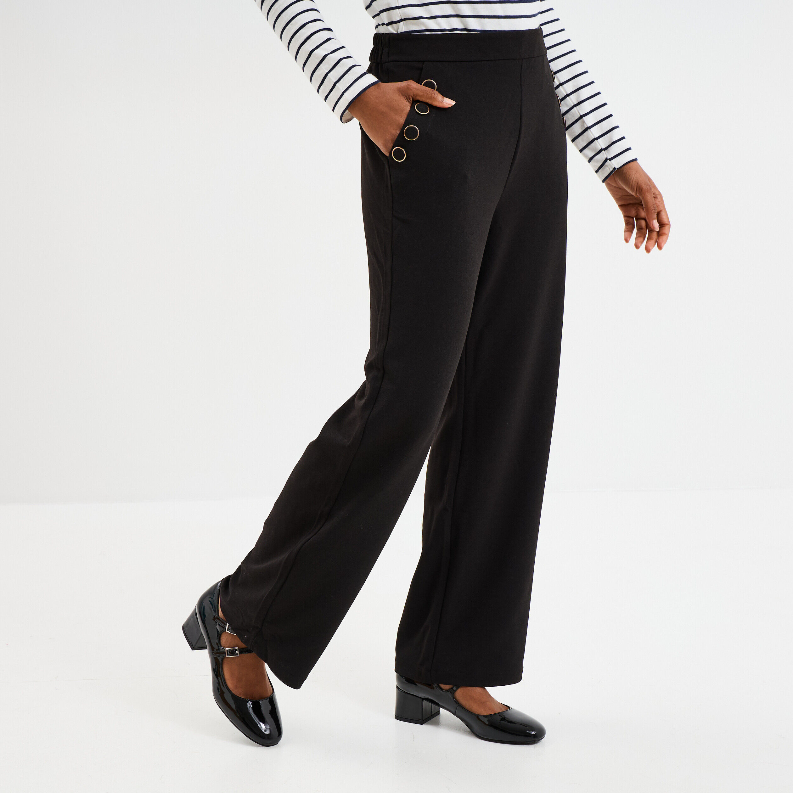 Pantalon droit à pont taille élastiquée noir femme MOSQUITOS