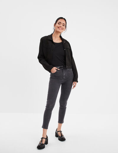 T-shirt coton col rond manches courtes noir femme