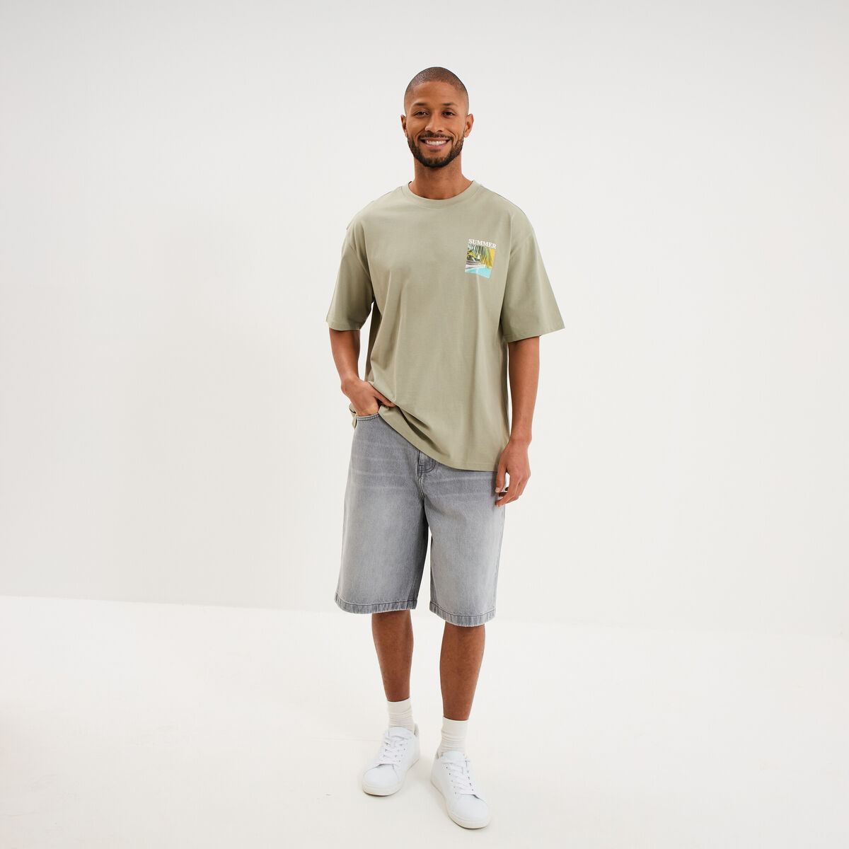 T-shirt manches courtes coton &eacute;pais vert kaki homme